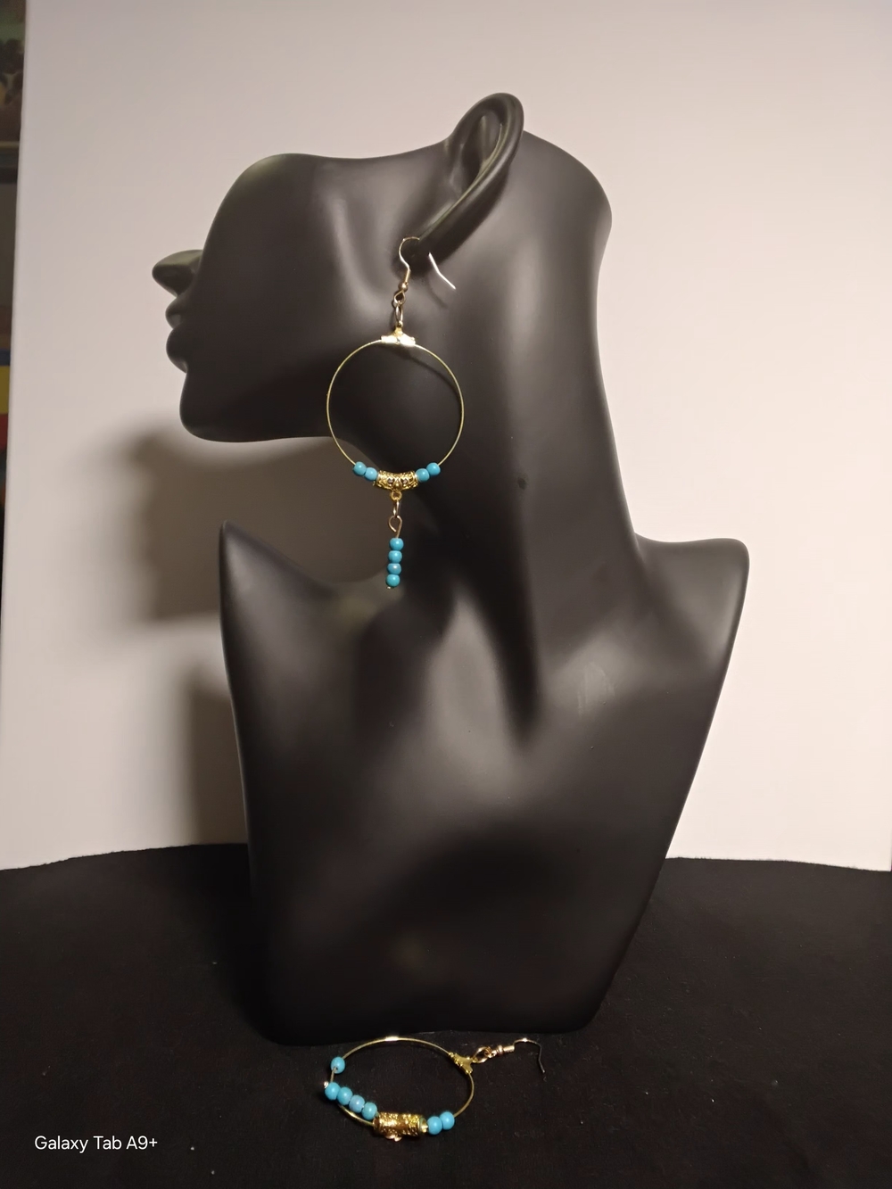 Handcrafted Gold Hoop Earrings with Turquoise Beads
